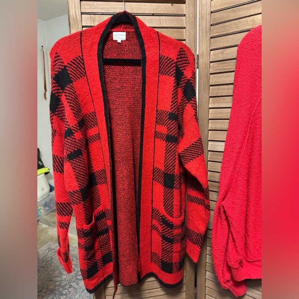 Dee Elly Boutique Red and Black Plaid Women's Cardigan